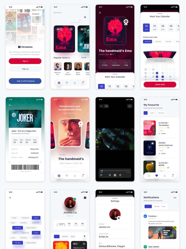 全新电影购票应用UI设计资源，票务管理app ui界面设计sketch源文件