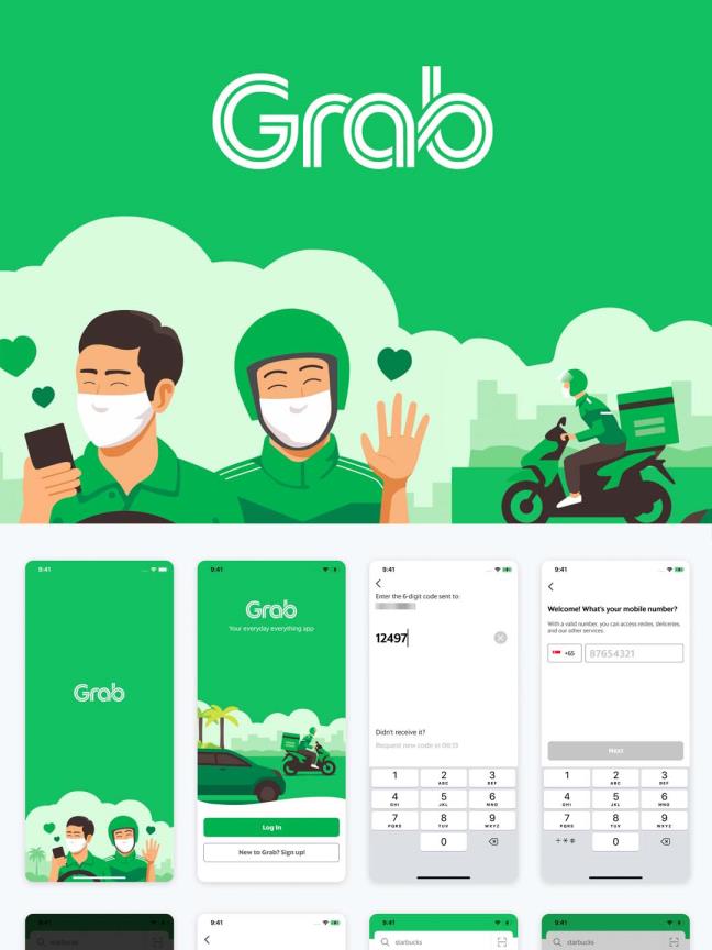 一套东南亚市场设计风格的打车+外卖APP ui界面设计套件源文件