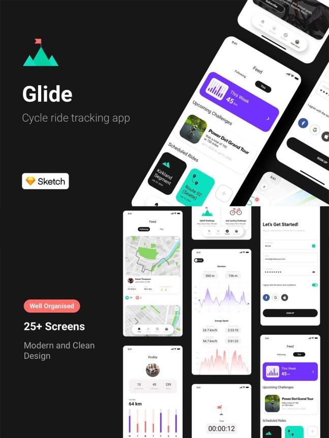一套25页骑行app ui界面设计sketch源文件
