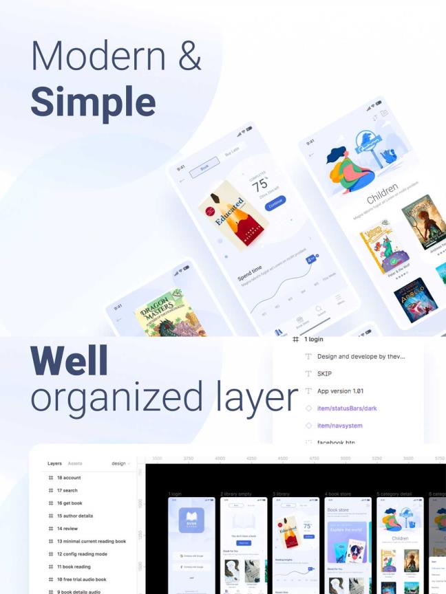 轻量在线电子书城、在线书店、阅读app UI界面设计套件figma源文件