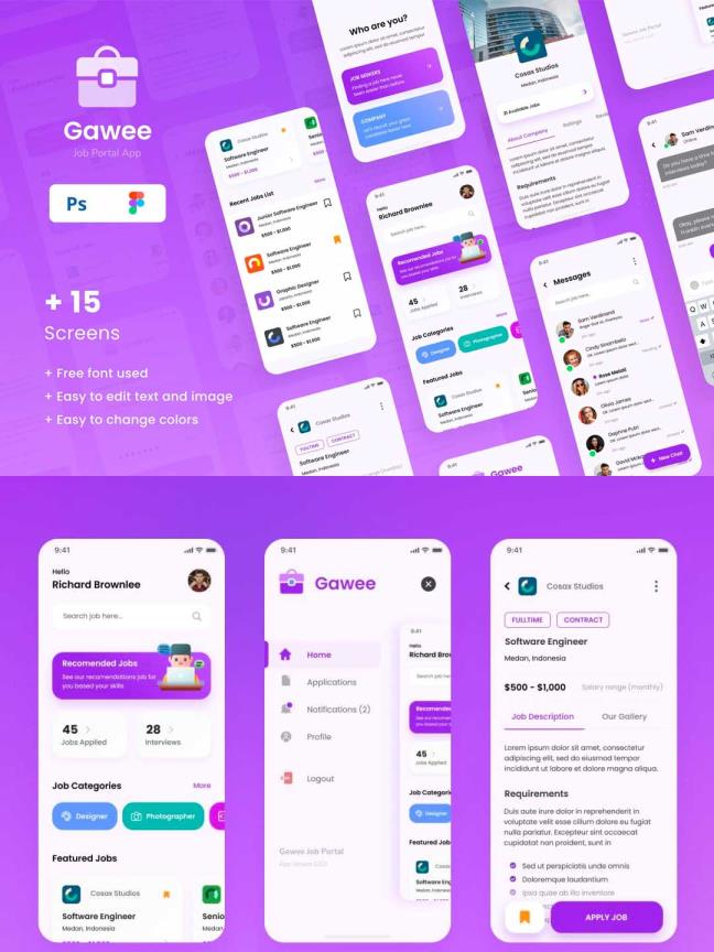 15页在线办公iOS应用app UI界面设计psd,figma源文件