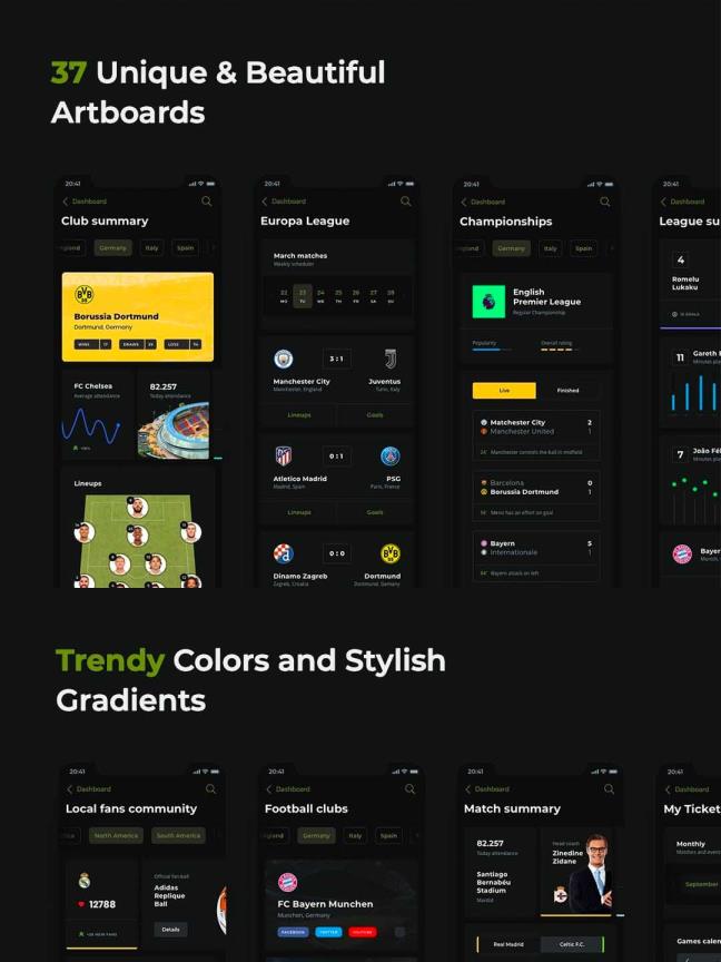 足球赛事UI界面设计源文件、体育竞技app UI设计资源素材sketch源文件