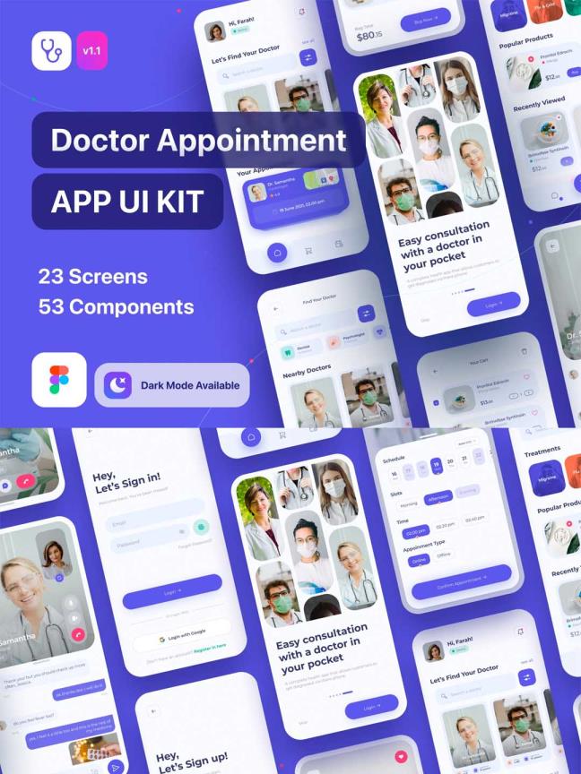 一套在线医疗app UI界面设计fig源文件，在线医生问诊UI设计资源素材