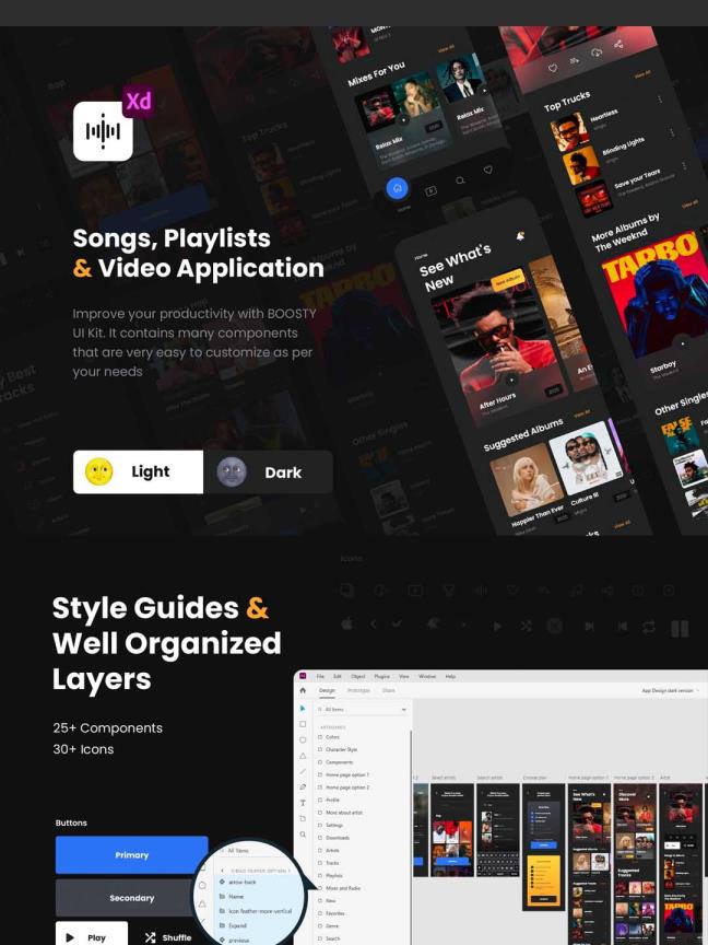 25页酷炫的音乐app UI设计xd源文件