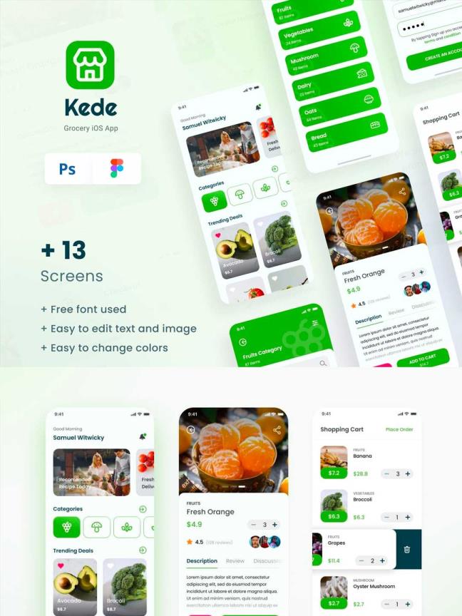 13页水果商店UI设计源文件，水果生鲜app UI资源素材下载