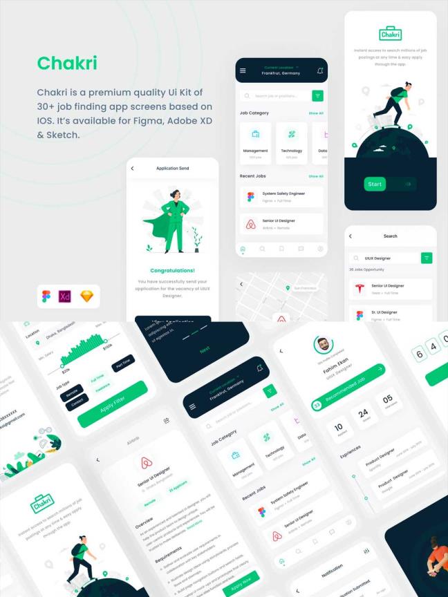 求职、找工作app ui设计源文件，在线求职app ui界面素材xd、fig、sketch源文件