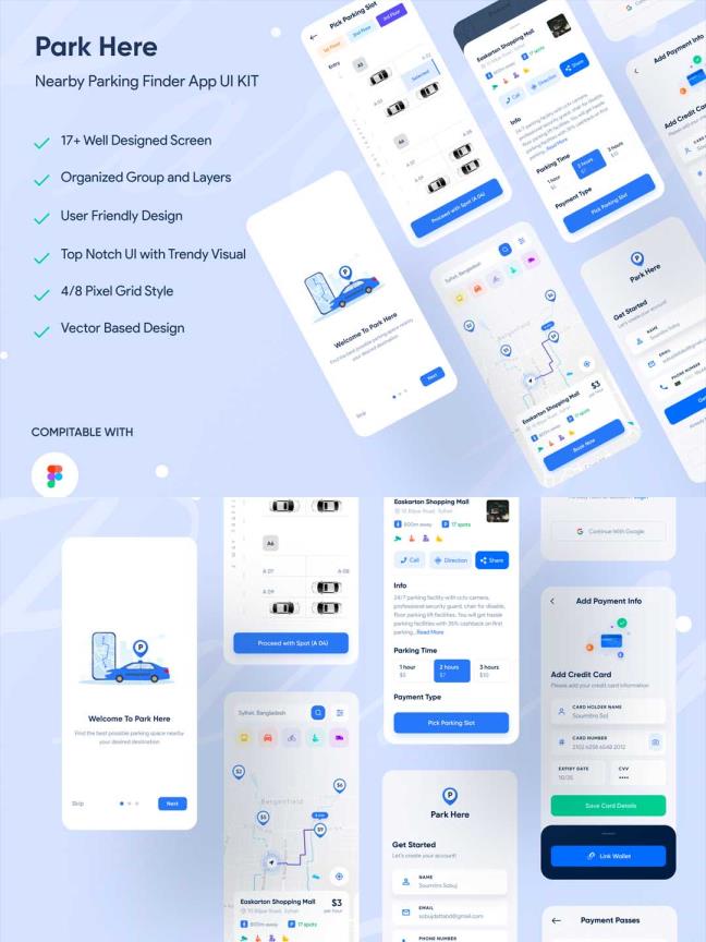 20页附近的停车场查找app UI设计figma源文件