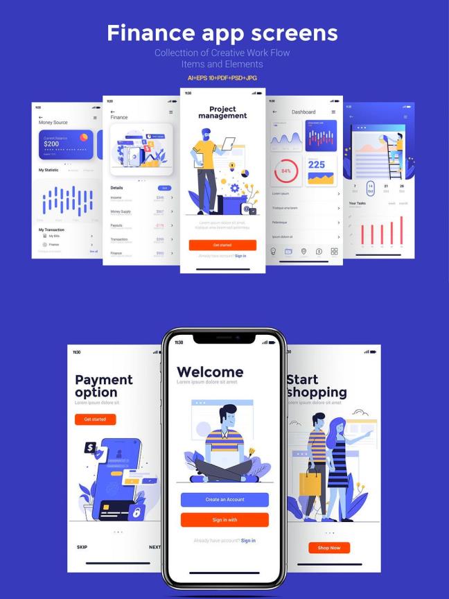 15页金融app UI界面设计psd，AI源文件