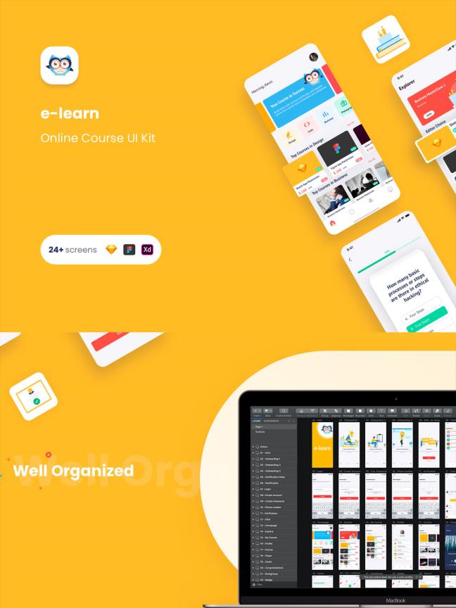 24页设计类在线教育app UIki素材sketch、xd、fig源文件