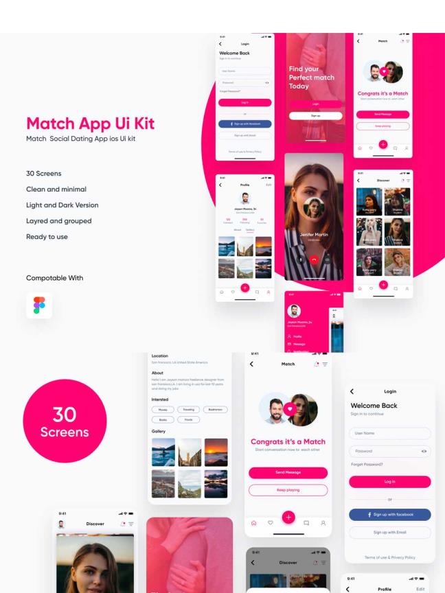 30页社交app ui源文件下载，陌生人约会app ui资源素材下载