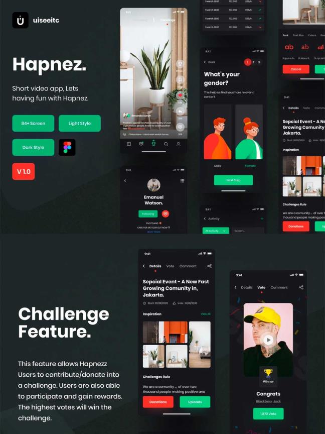 一套极简风格短视频应用app ui源文件下载，短视频、直播平台app ui资源下载