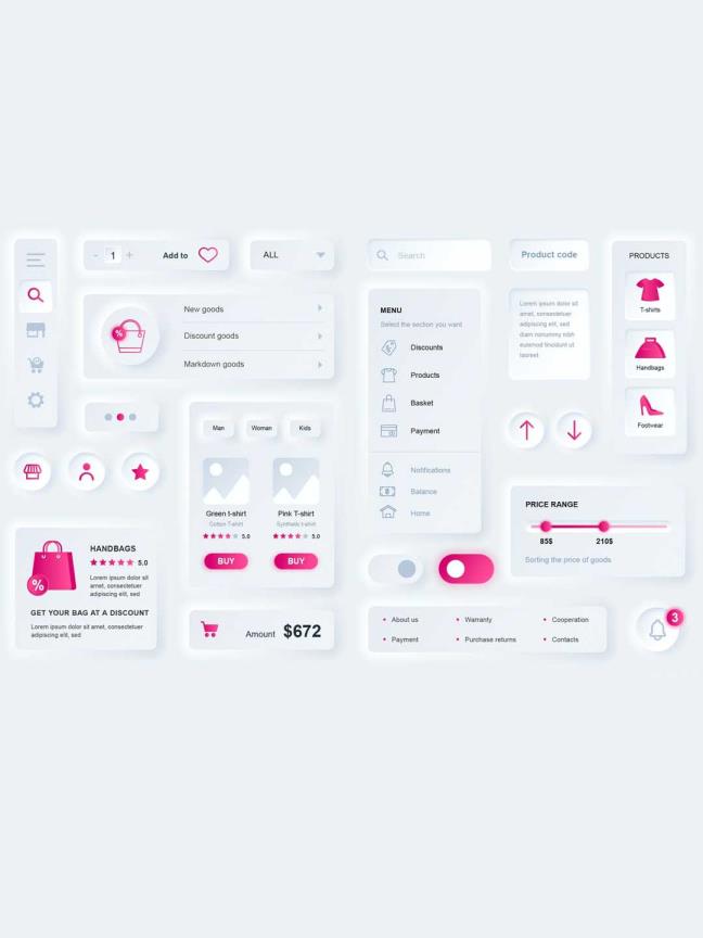 新拟物风格UI Kit资源下载，新拟态电商app UI源文件下载 Neumorphism