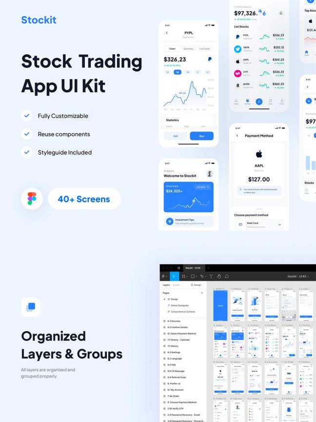 一套股市app ui资源下载，股票市场应用UI素材源文件下载，xd、sketch、fig下载
