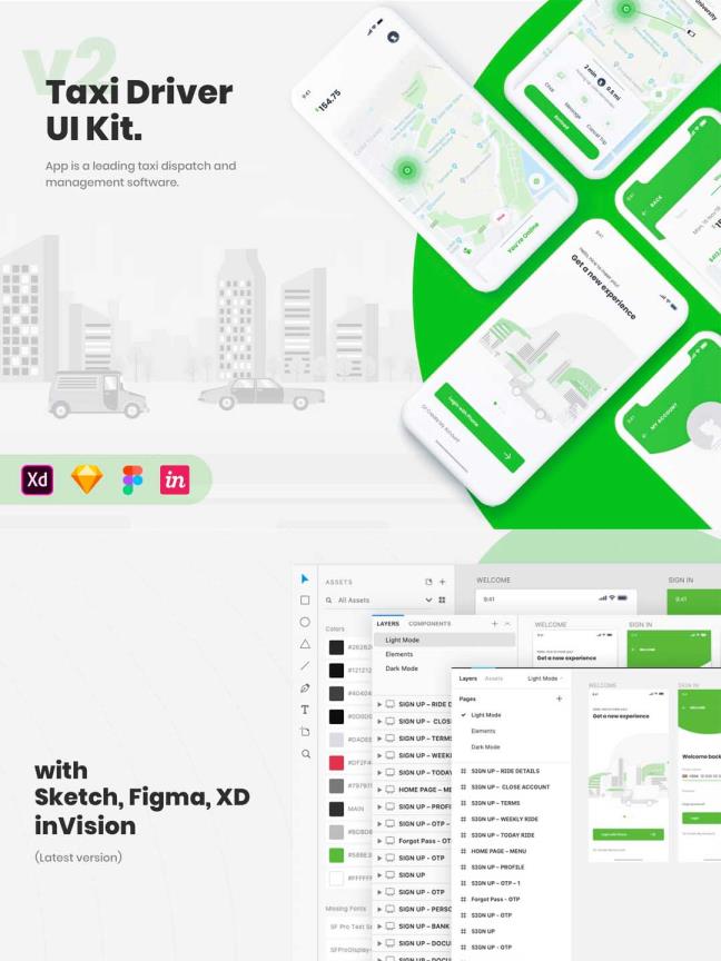 打车软件，网约车，在线出租车app ui素材xd源文件