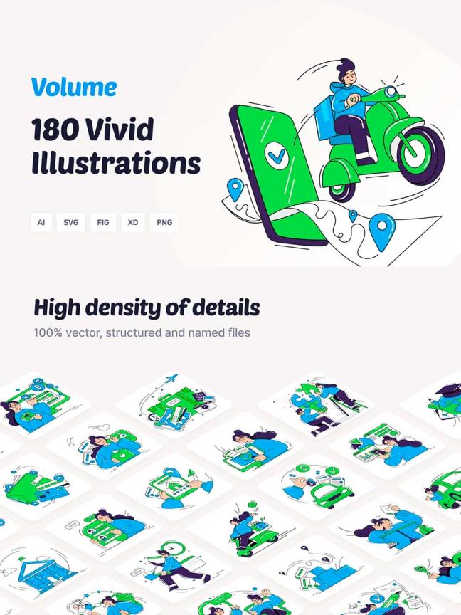 1.2G精美生活工作概念手绘矢量运营插画素材资源库 ai,svg,fig,xd源文件