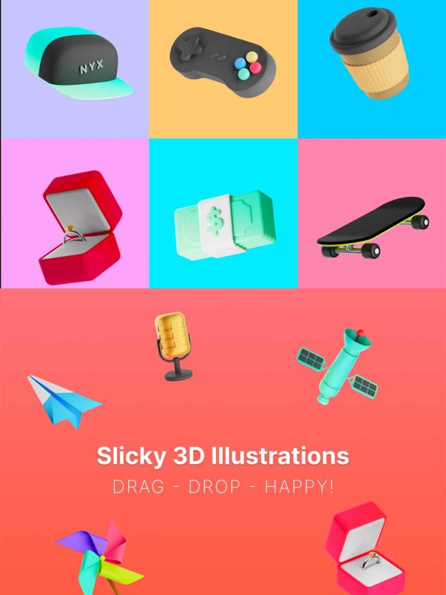 一组时尚元素3D插画素材下载，潮文化元素3D插画资源下载