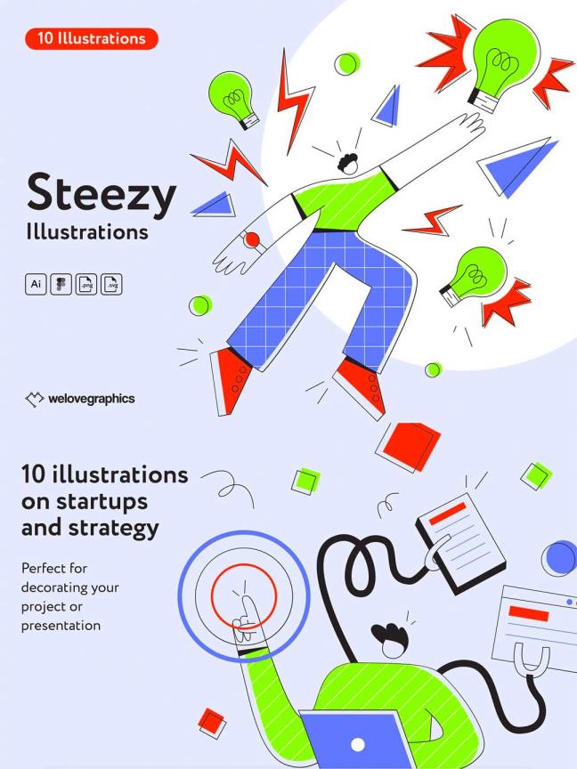 一组现代流行风适用于网页设计、移动app ui设计的适量插画设计ai源文件