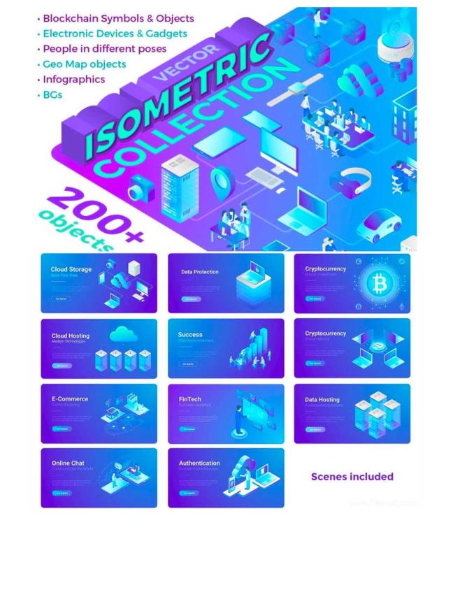 精品2.5D风格插画云服务、区块链等、人工智能、大数据概念矢量插画素材大合集下载