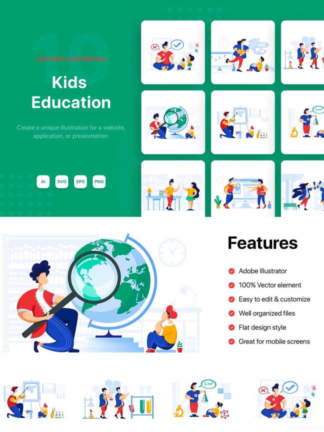 一套K12在线教育运营插画矢量源文件下载，儿童教育运营插画ai源文件