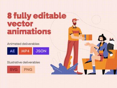 超强UI动效插画组件库下载，可编辑AE 插画动效运营套装源文件下载