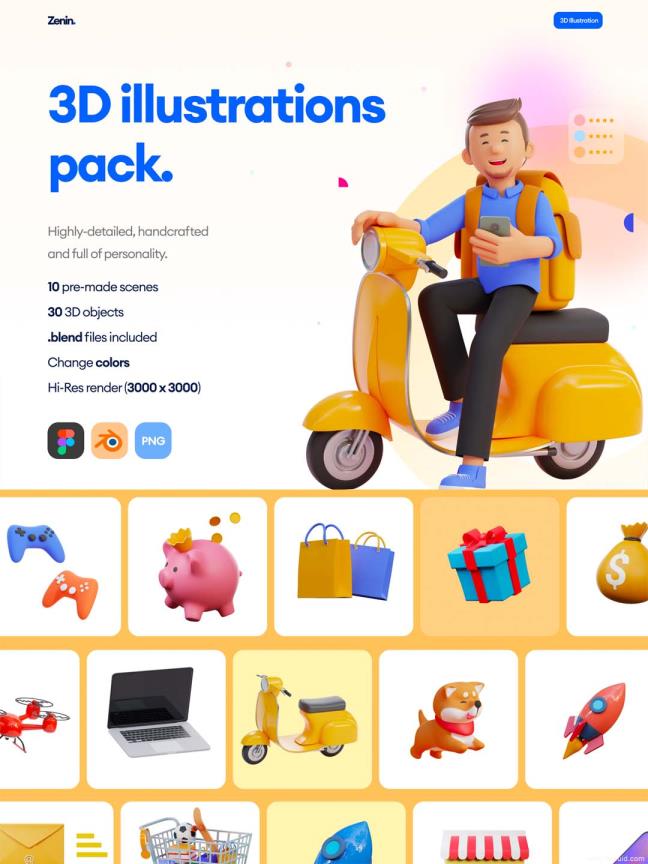 3D趣味插画资源下载，卡通风3D插画素材，3D运营资源插画素材下载