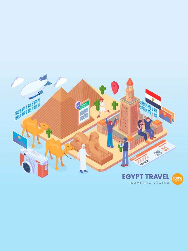地标建筑2.5d矢量插画素材，旅游主题2.5D矢量插画埃及地标2.5d插画ai源文件下载
