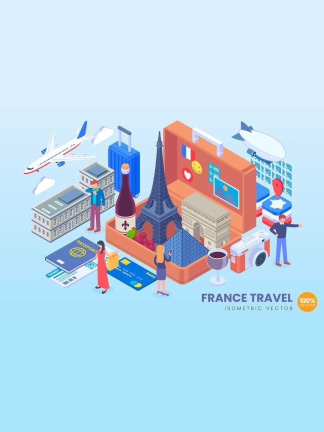地标建筑2.5d矢量插画素材，旅游主题2.5D矢量插画法国地标2.5d插画ai源文件下载