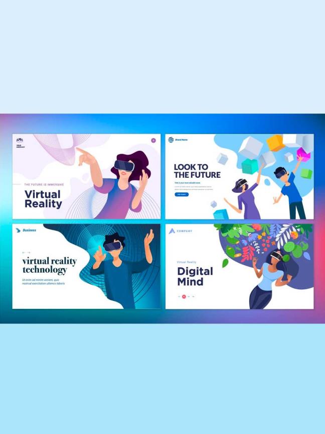 VR场景展示矢量插画ai源文件下载，虚拟现实运营插画素材下载