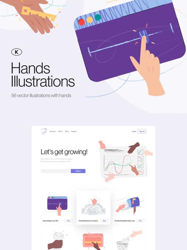 各种手势动作插画套件，矢量插画手势UI源文件下载ai源文件，UI交互手势插画风矢量文件下载