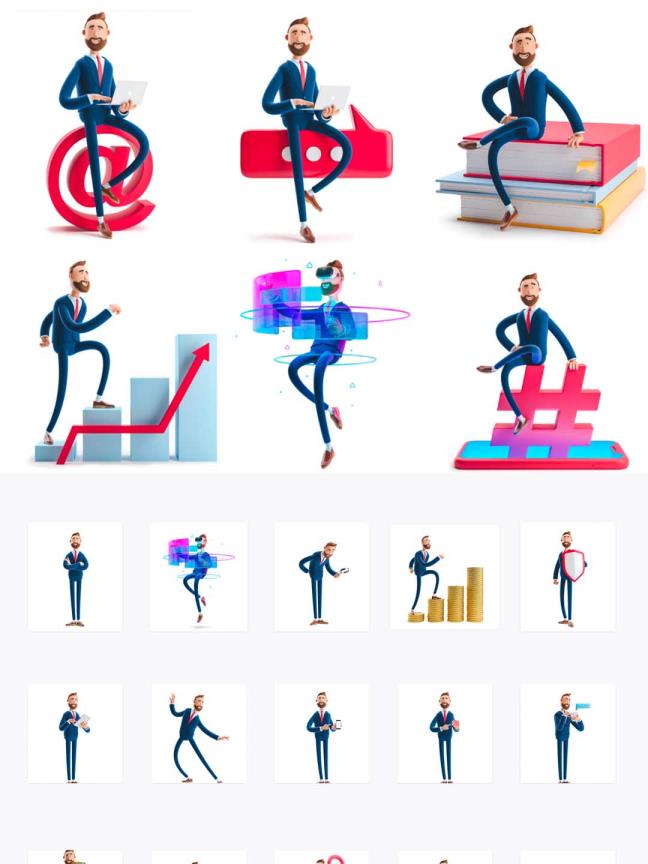 3D商务人物插画系统figma源文件，3d运营插画素材库下载