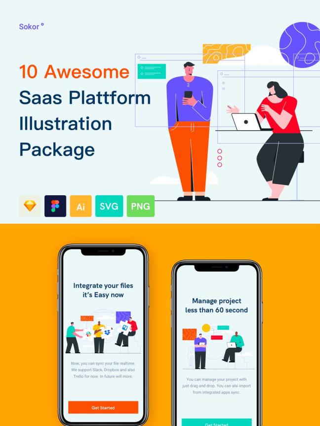 一套B端产品场景插画素材包，SaaS平台应用场景插画素材包svg,png,sketch,ai,eps,fig格式源文件