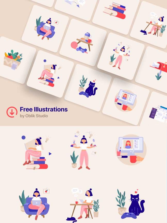 一套远程办公场景UI食量插画ai源文件下载