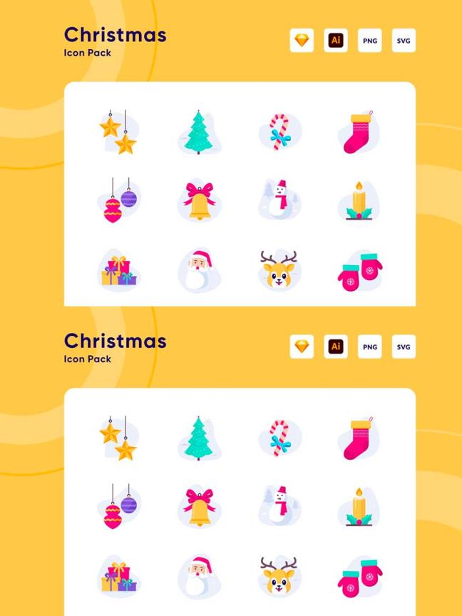 一套精美的圣诞节主题矢量小插画sketch源文件，圣诞节矢量图标ai源文件