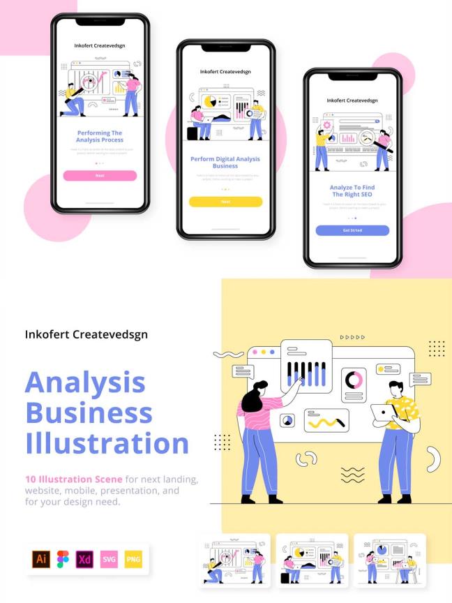 一套矢量线条流行风运营插画ai源文件下载，UI插画资源下载figma、xd源文件