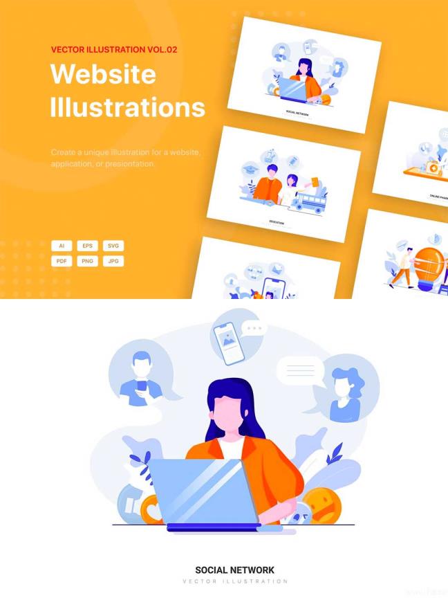 一套多场景精美UI插画素材源文件，教育场景插画、医疗场景插画、金融场景插画ai源文件下载