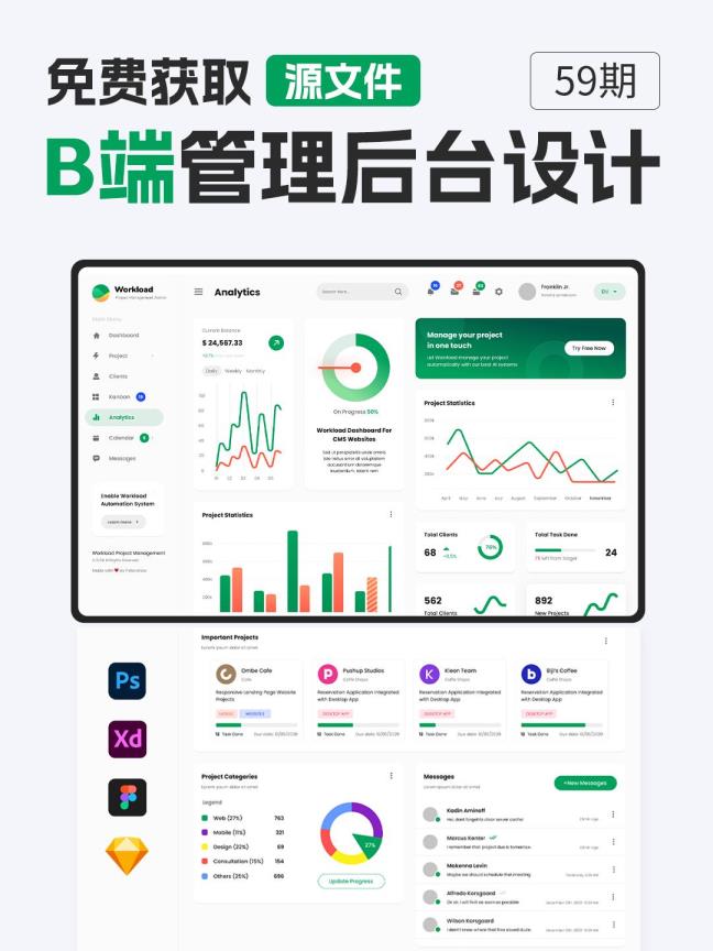 B端项目管理后台设计sketch，xd，figma，psd源文件