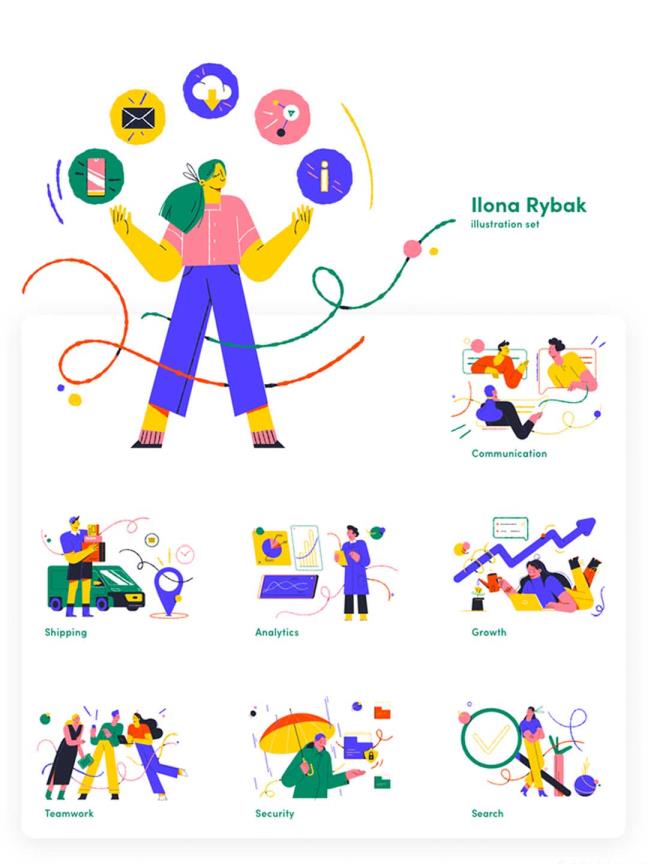 一组多彩人物场景风格插画 .ai .psd .png素材下载