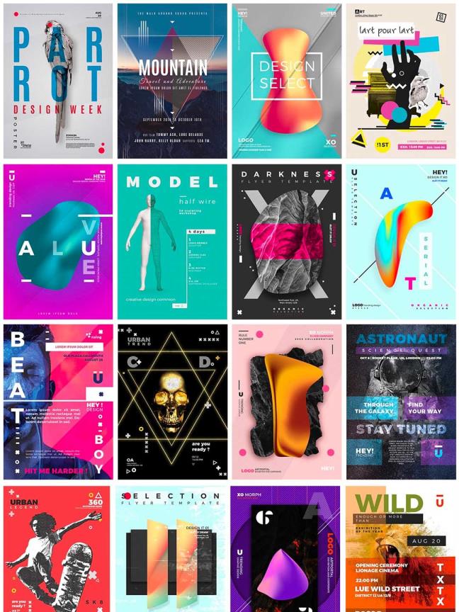 20款未来梦幻抽象科技感海报PSD源文件附带英文字体下载