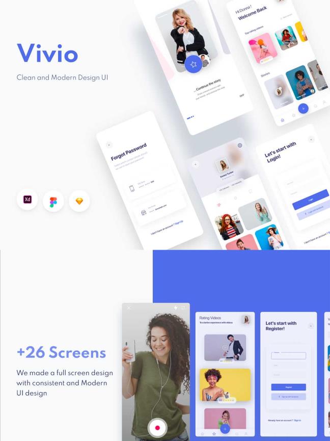 短视频社交app ui界面设计源文件，短视频分享UI资源下载xd,sketch,fig源文件