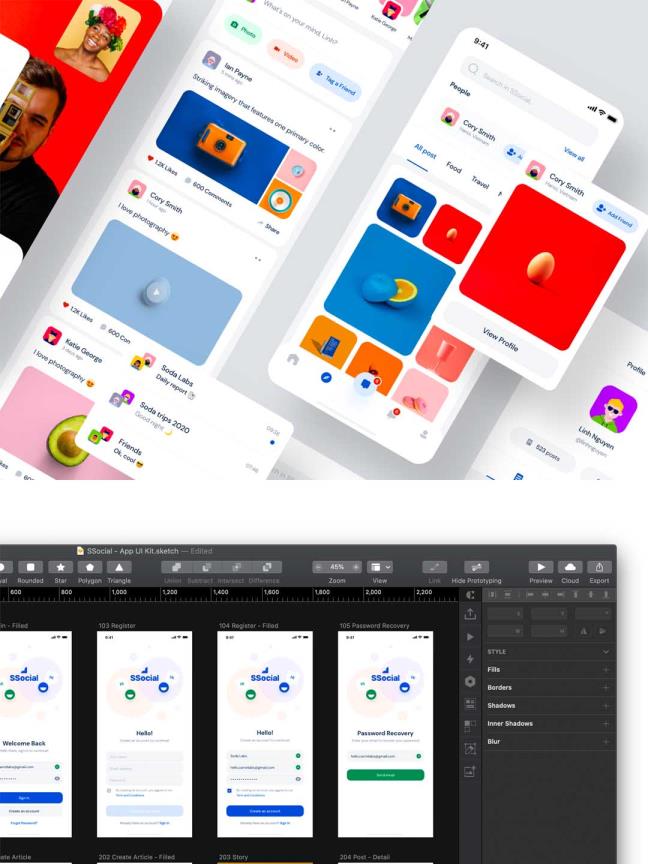 高质量社交平台app UI源文件下载，图片社交app UI设计资源下载，社交app sketch源文件下载