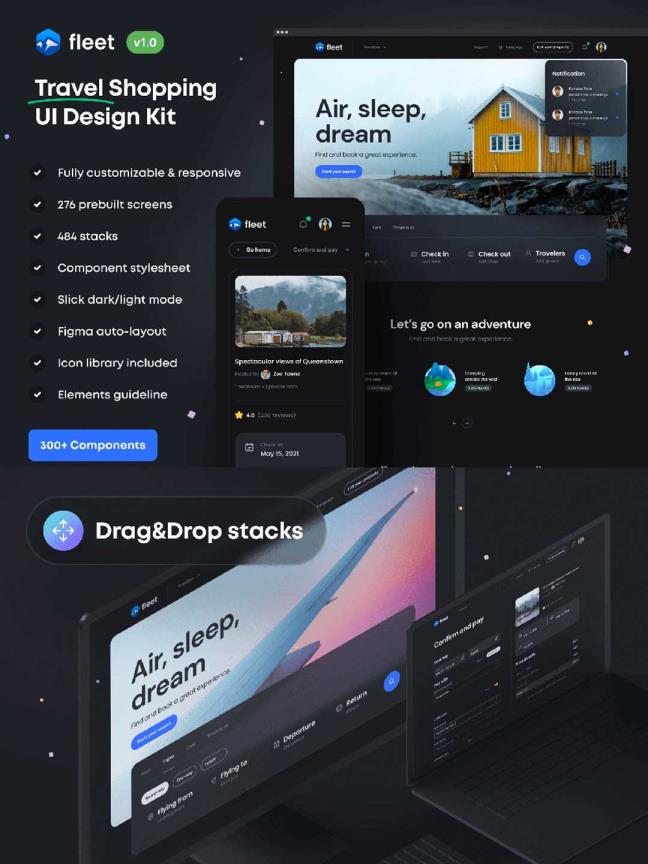 2.5G功能齐全的旅游网页应用UI套件下载，响应式旅游类网页设计UI kit源文件下载包含sketch、figma、xd