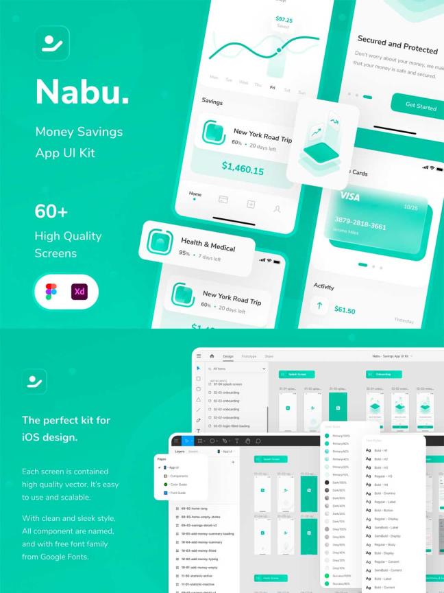 60页小清新风格金融理财APP UI界面设计，金融app ui资源下载，xd源文件