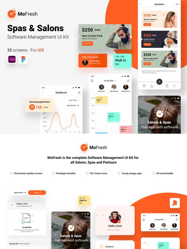 31页会馆、美容美发沙龙、生活服务app Ui设计figma，xd源文件