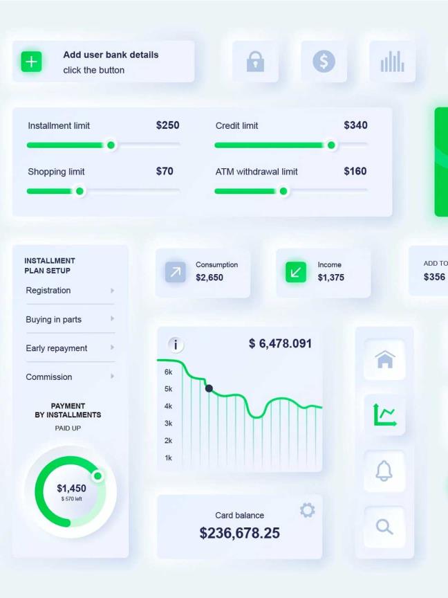 Neumorphism新拟物风格，数据类金融数据可视化UI ai,eps源文件