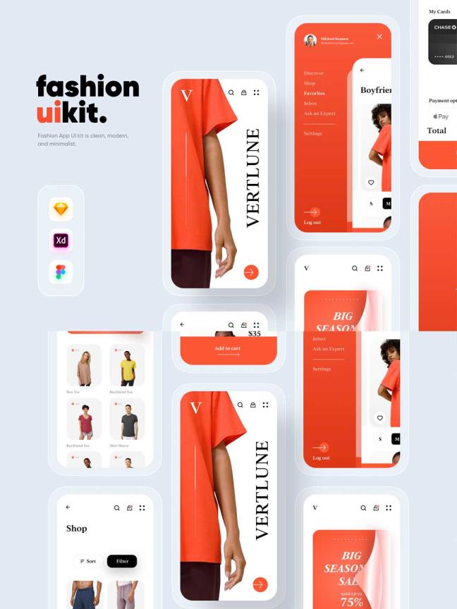 10页时尚电商app UI服装电商xd、figma、sketch源文件