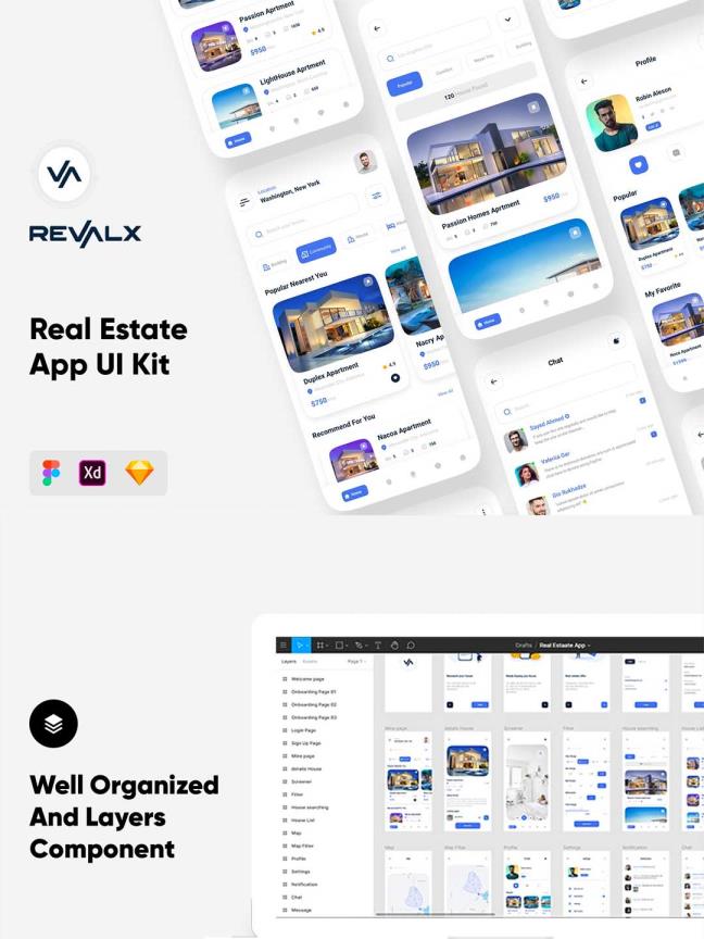23页房产中介，房屋租赁app UI素材sketch，xd，figma源文件