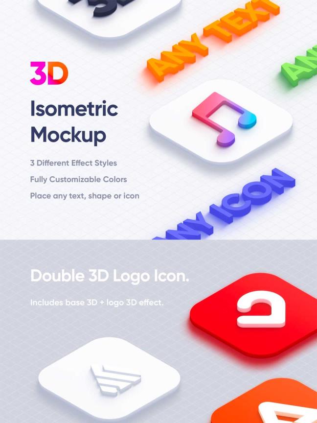 精品不同效果样式等距3D图标/Logo样机psd源文件