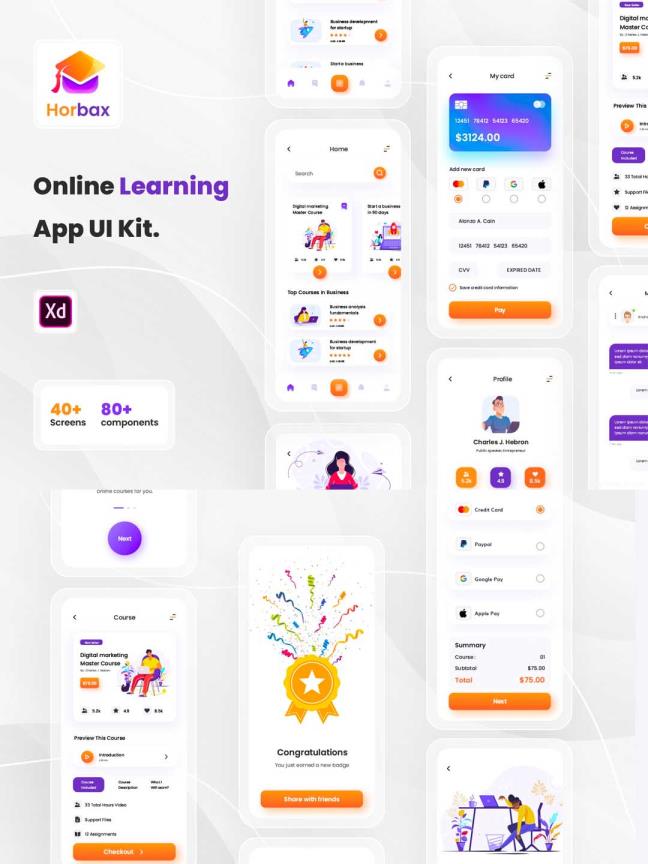 整套简约风在线教育APP UI源文件，在线学习UI界面设计源文件下载xd源文件