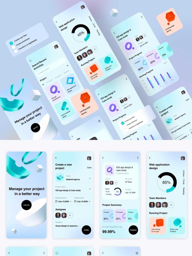 7页团队协作，项目管理UI资源xd源文件下载
