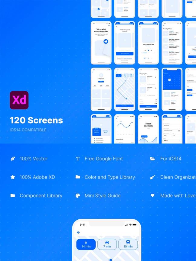 120个App UI线框图模板，UI原型图UI kit源文件，wrieframe UI源文件下载，原型图XD源文件下载